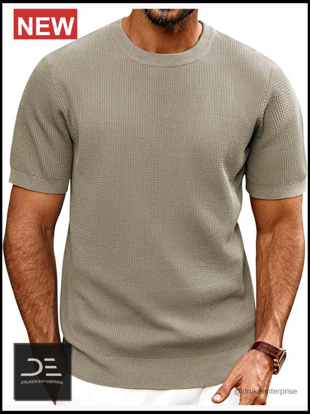 Men's Short Sleeve Crewneck Knit T-Shirt Casual Textured Pullover Tee